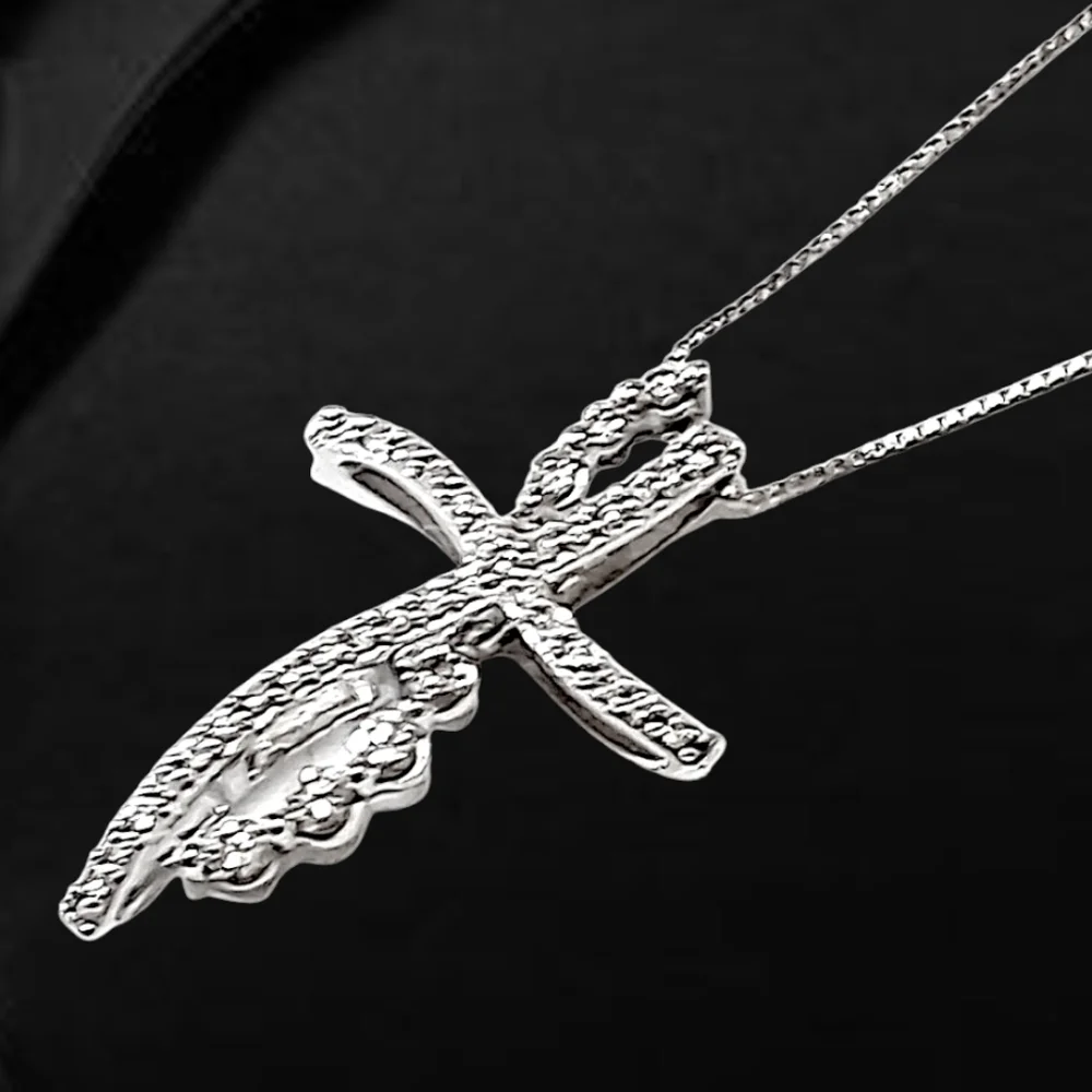 14K White Gold Convertible Cross Pendant with Natural Diamonds & Stud Earring